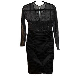 Calvin Klein Embellished Lace Panel Horizontal Pleated Sheath Dress Black Size 6